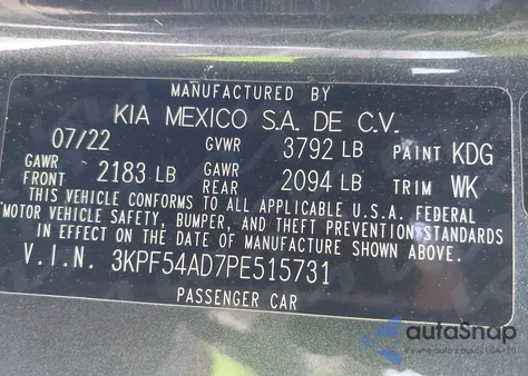 2023 Kia Forte Gt-Line z USA, uszkodzony, nr VIN 3KPF54AD7PE515731